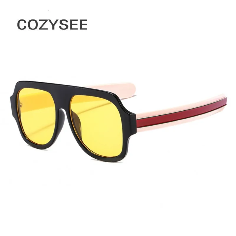 Oversized Square Frame Yellow Lens Men Stempunk Sunglasses Trend Luxury Brand Glasses Women Plastic Eyewear One Piece Shades | Аксессуары