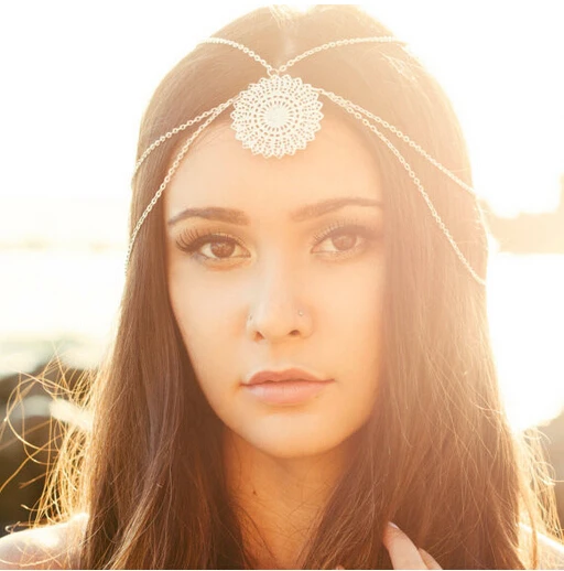 Indian Gypsy Beach color Metal Head Chain Forehead Tassel Flower Hairband Wedding Headband Hair Accessories Jewelry For Women
Indian Gypsy Beach color Metal Head Chain Forehead Tassel Flower Hairband Wedding Headband Hair Accessories Jewelry For Women