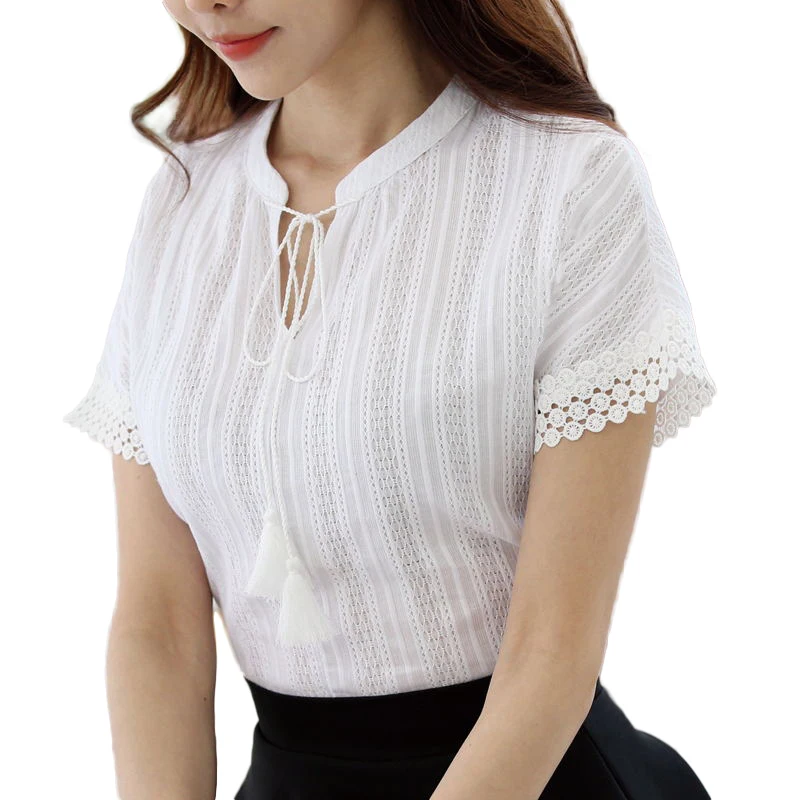 100% Cotton Shirt Short Sleeve Summer Women Blouses Tops Solid Casual Lace Hollow Out White Shirts OL Blusas
100% Cotton Shirt Short Sleeve Summer Women Blouses Tops Solid Casual Lace Hollow Out White Shirts OL Blusas