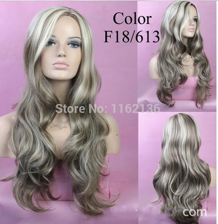 color 1# and F18/613# Long Layes Wavy Fox Red Jet Black Blonde mix Ladies Wig Heat Resistant Wigs curly wigs |