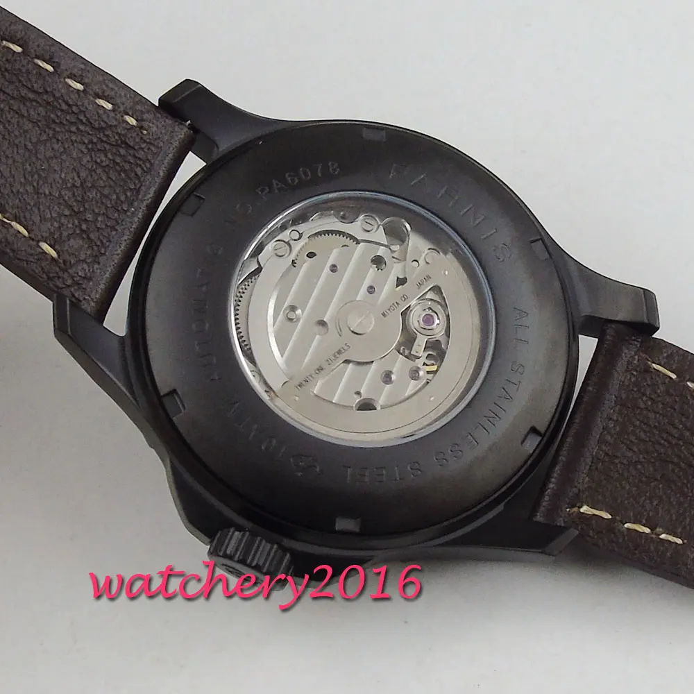 44mm parnis Black Dial Sapphire Glass Brushed PVD coated 21 jewels Miyota Automatic Movement men's Watch relogio masculino
44mm parnis Black Dial Sapphire Glass Brushed PVD coated 21 jewels Miyota Automatic Movement men's Watch relogio masculino
