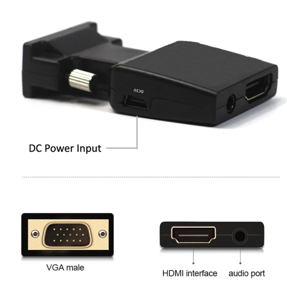 Преобразователь адаптера VGA-HDMI с аудио (источник выхода ПК VGA для ТВ/монитора