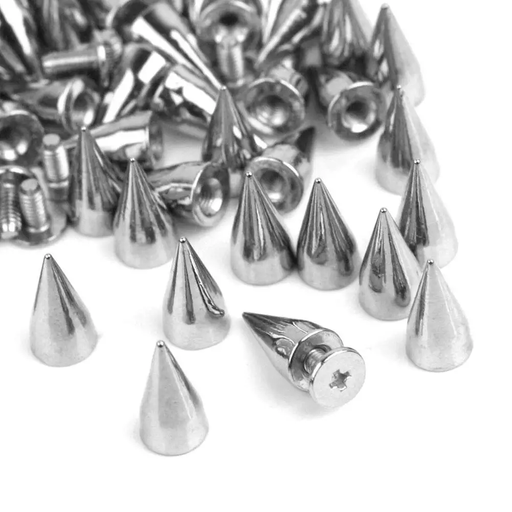 100pcs/Lot 14mm Silver Tone Metal Cone Bullet Spikes Screwback Studs Rivets Spots Leathercraft DIY Belt Shoes Clothes Decoration
100pcs/Lot 14mm Silver Tone Metal Cone Bullet Spikes Screwback Studs Rivets Spots Leathercraft DIY Belt Shoes Clothes Decoration