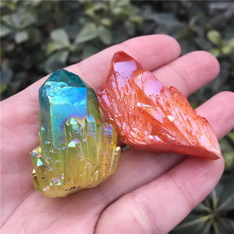 2 шт. аура кварцевый кристалл кластер Ангел Аура натуральный Druzy Geode образцы