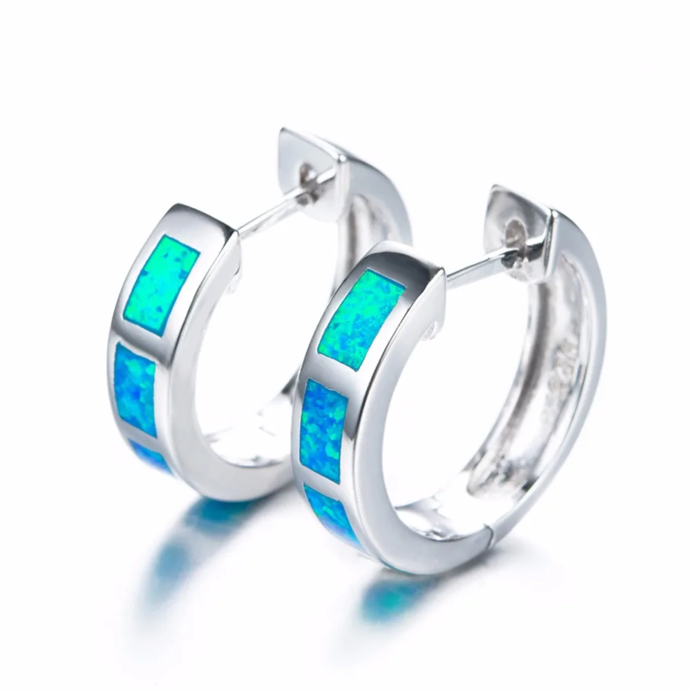 Women 925 Sterling Silver Clip Earrings Round Double Circles White/Blue Opal On | Украшения и аксессуары