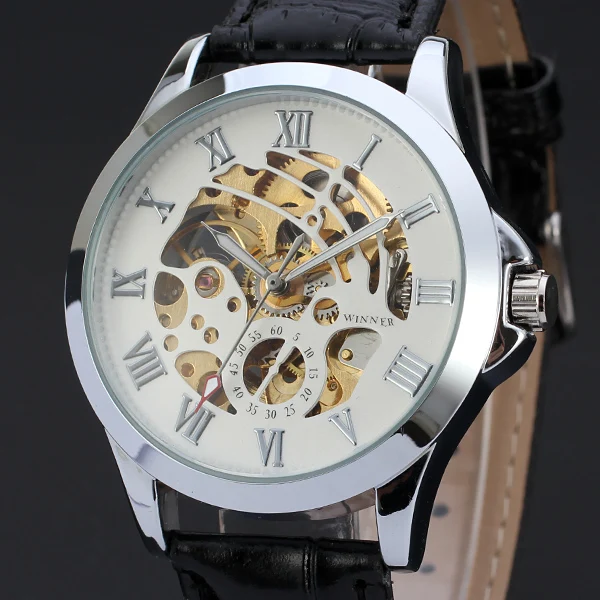 WINNER Twotone Hollow Fashion Silver Rome Scale Waterproof Mechanical Sports Automatic Self Wind Leather Watch
WINNER Twotone Hollow Fashion Silver Rome Scale Waterproof Mechanical Sports Automatic Self Wind Leather Watch