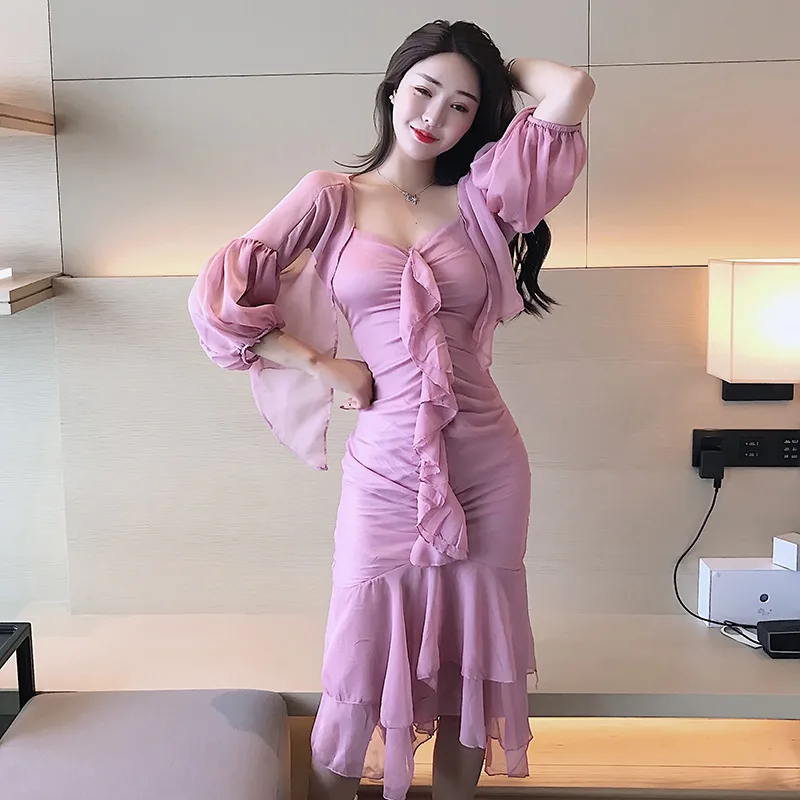 2020 Summer Pink Three-quarter Sleeve Coat and Ruffles Spaghetti Strap Sexy Party Dress 2 Piece Set Women Suit Vacation Vestidos
2020 Summer Pink Three-quarter Sleeve Coat and Ruffles Spaghetti Strap Sexy Party Dress 2 Piece Set Women Suit Vacation Vestidos