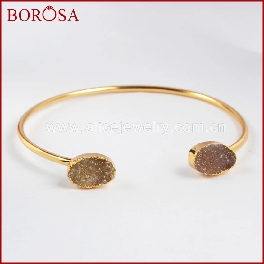 BOROSA Natural Crystal Druzy Stone Bangle Cuff Geode Bangle Gold Color Figurate Jewelry Adjustable Bangle G0148
BOROSA Natural Crystal Druzy Stone Bangle Cuff Geode Bangle Gold Color Figurate Jewelry Adjustable Bangle G0148