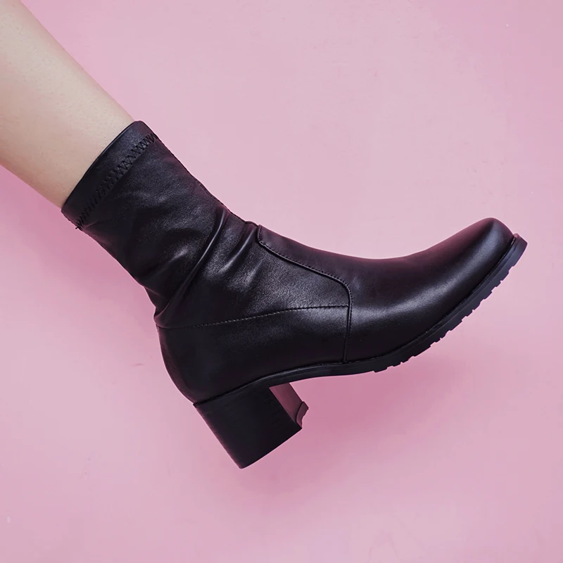 WETKISS Genuine Leather Ankle Boot Women Round Toe Stretch Footwear High Heels Ladies Shoes 2018 New Female Bootie Big Size 42
WETKISS Genuine Leather Ankle Boot Women Round Toe Stretch Footwear High Heels Ladies Shoes 2018 New Female Bootie Big Size 42