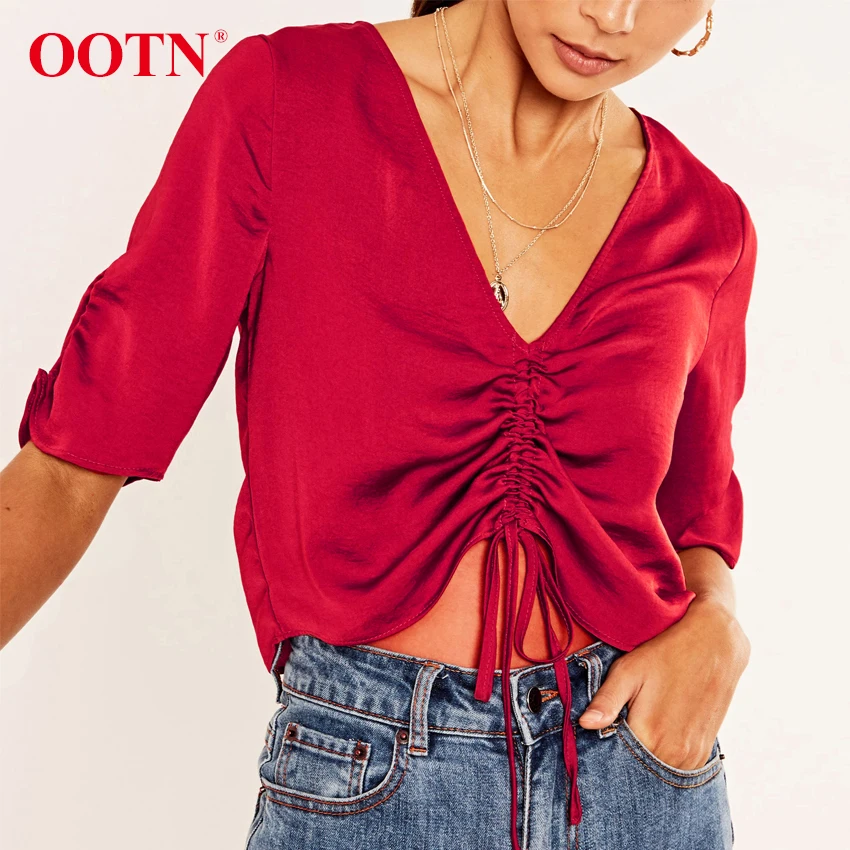 OOTN Casual Red Satin Blouses Women Half Sleeve Crop Top V-Neck Drawstring Lace Up Female Shirt 2019 Summer Silk Top Streetwear
OOTN Casual Red Satin Blouses Women Half Sleeve Crop Top V-Neck Drawstring Lace Up Female Shirt 2019 Summer Silk Top Streetwear