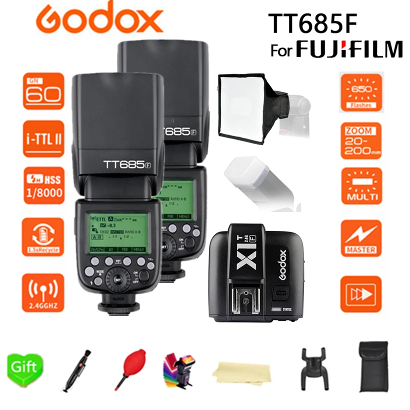 2x Godox TT685F TT685 2.4G Wireless TTL HSS 1/8000 s Speedlite Flash + 15*17 softbox + X1T-F Trigger Transmitter for Fujifilm
2x Godox TT685F TT685 2.4G Wireless TTL HSS 1/8000 s Speedlite Flash + 15*17 softbox + X1T-F Trigger Transmitter for Fujifilm