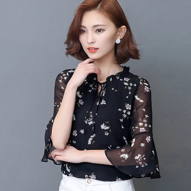 Women Blouses Summer Bowknot Short Flare Sleeve Chiffon Blouse Floral Print Top Fashion Korean Clothes Blusa Beige Black DD2287
Women Blouses Summer Bowknot Short Flare Sleeve Chiffon Blouse Floral Print Top Fashion Korean Clothes Blusa Beige Black DD2287