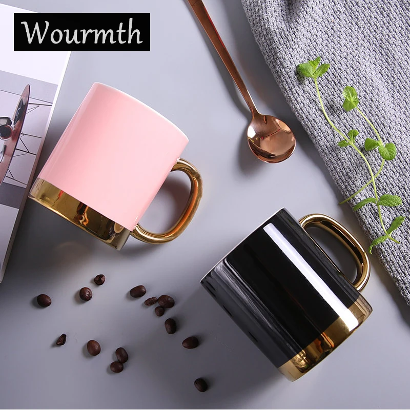 Wourmth Modern style Mugs Porcelain Couple Coffee Cup Black Tea Cup Mug Creative Golden Handle Cup Office Tea Cup 380ML
Wourmth Modern style Mugs Porcelain Couple Coffee Cup Black Tea Cup Mug Creative Golden Handle Cup Office Tea Cup 380ML