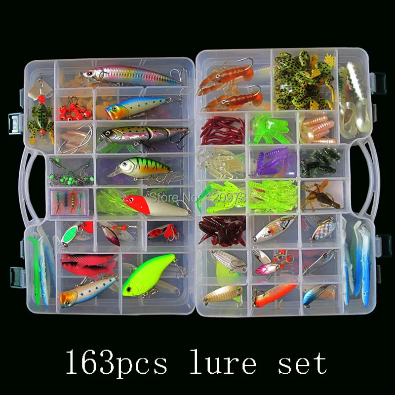 163pcs Fishing Lure Set Artificial Bait Minnow Popper VIB Spoon Crank Soft Worm Fish Hard Soft Lure Jig Head Hooks Lure Set
163pcs Fishing Lure Set Artificial Bait Minnow Popper VIB Spoon Crank Soft Worm Fish Hard Soft Lure Jig Head Hooks Lure Set