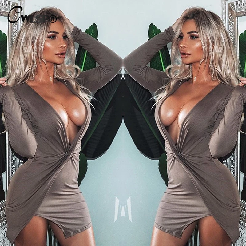 CWLSP Autumn Sexy Deep V Neck Long Sleeve Mini Dress Irregular Skinny Party Dresses Solid Empire Split Vetement Femme QZ3103
CWLSP Autumn Sexy Deep V Neck Long Sleeve Mini Dress Irregular Skinny Party Dresses Solid Empire Split Vetement Femme QZ3103