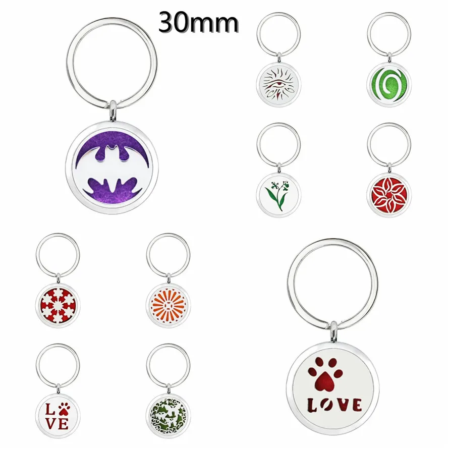 30 мм медальон с ароматом брелок для ключей Love paw letters horse cat lotus Star эфирное масло