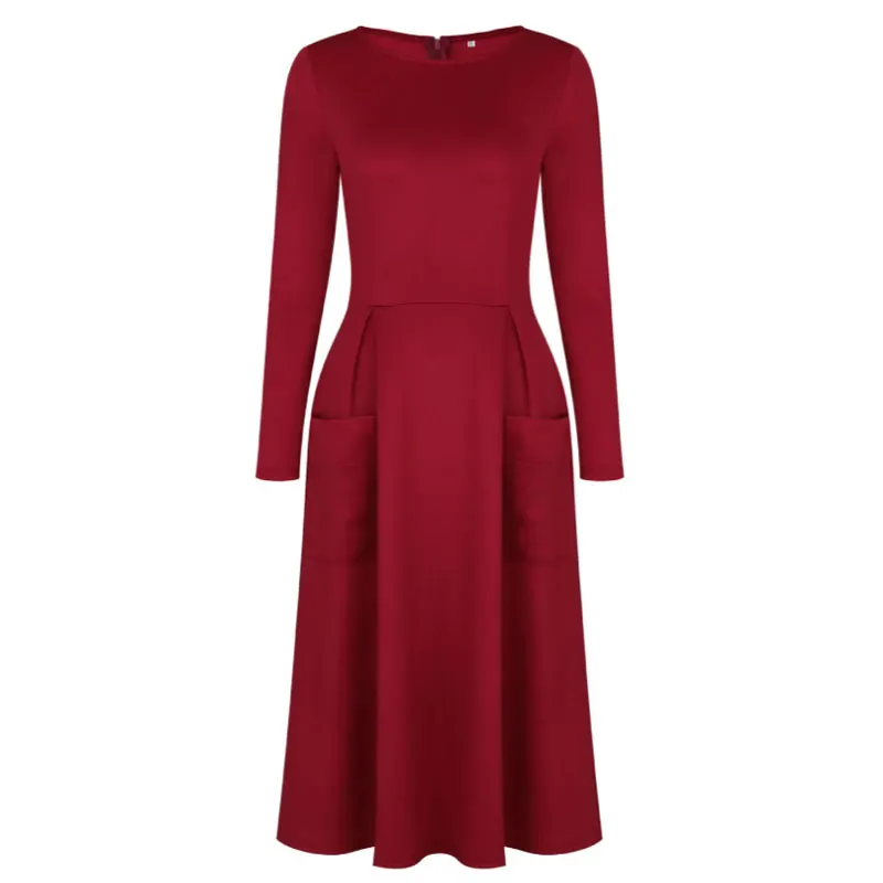 Elegant Lady Midi Dress Women Autumn 2018 Vintage Long Sleeve O Neck Midi Dress with Pockets Black Red Blue Slim Ladies Dresses
Elegant Lady Midi Dress Women Autumn 2018 Vintage Long Sleeve O Neck Midi Dress with Pockets Black Red Blue Slim Ladies Dresses