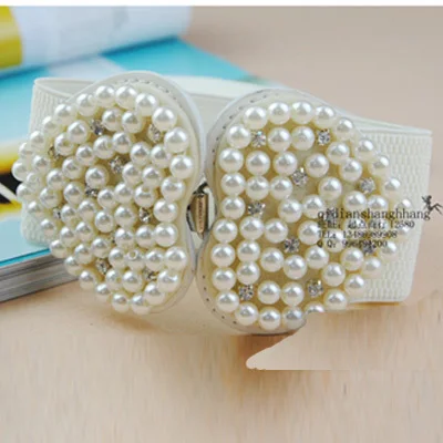 Fashion Women Elastic Pearl Heart Pearl Diamond Wide Belts Elegant Ladies Black/White Girdle Female Elastic Waistband
Fashion Women Elastic Pearl Heart Pearl Diamond Wide Belts Elegant Ladies Black/White Girdle Female Elastic Waistband