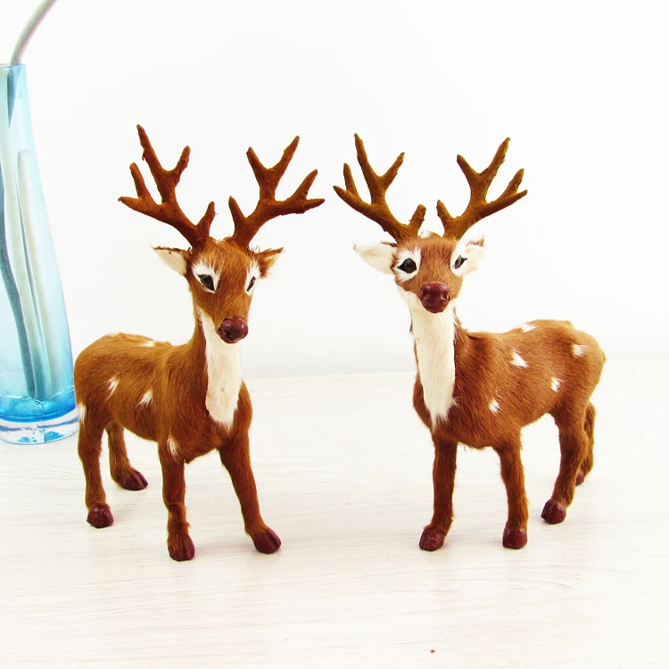 

plastic& real furs model simualtion deer toy 15x21cm sika deers one lot / 2 pieces handicraft home decoration Xmas gift w5738