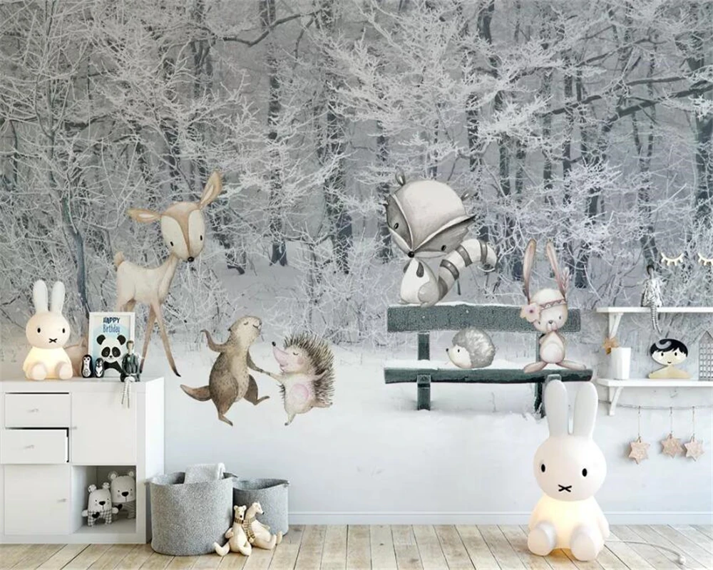 Beibehang Custom 3d wallpaper children's room winter snow scene forest cartoon animal background wall papers home decor behang
Beibehang Custom 3d wallpaper children's room winter snow scene forest cartoon animal background wall papers home decor behang