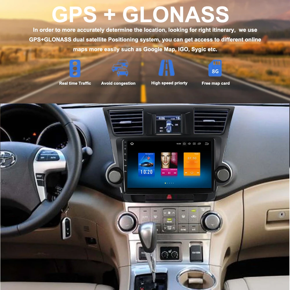 Фото Автомагнитола 1 din с GPS навигацией Android 8 0 для Toyota high Lander мультимедийный центр 2009 2010