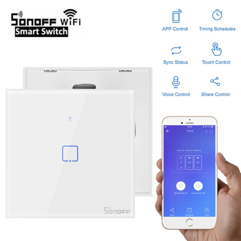 Умный настенный светильник SONOFF T2 EU/UK TX Wi Fi сенсорный выключатель с рамкой умный