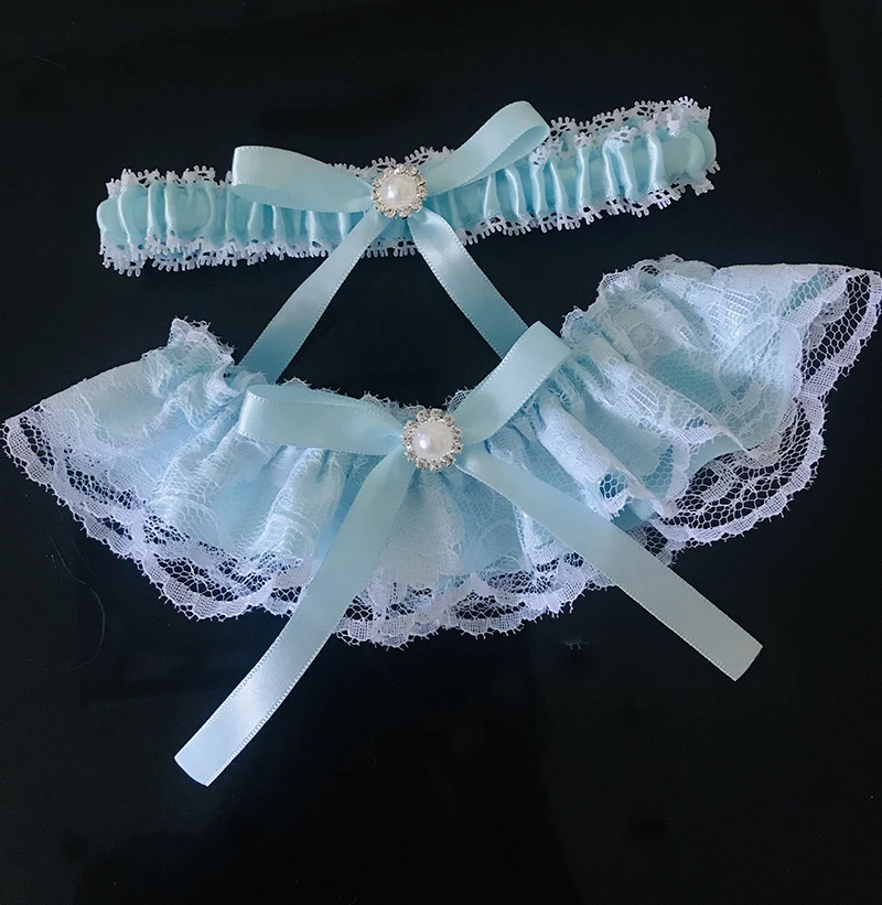Wedding Garter Bridal set Bowknot Rhinestone heart shaped Stretch Lace & Pearls style | Женская одежда