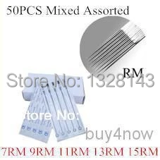 

50PCS Mixed Assorted Disposable CM Curved Magnum Sterilized Tattoo Needles 7RM 9RM 11RM 13RM 15RM Each 10PCS mix Pcaking