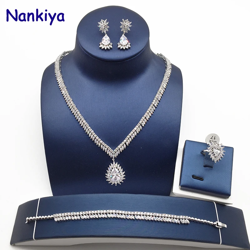 Nankiya Classic Water Drop Cubic Zirconia Jewelry Bridal Set Sparkling Bridal Necklace Earring Ring Bracelet Set Engage NC105
Nankiya Classic Water Drop Cubic Zirconia Jewelry Bridal Set Sparkling Bridal Necklace Earring Ring Bracelet Set Engage NC105