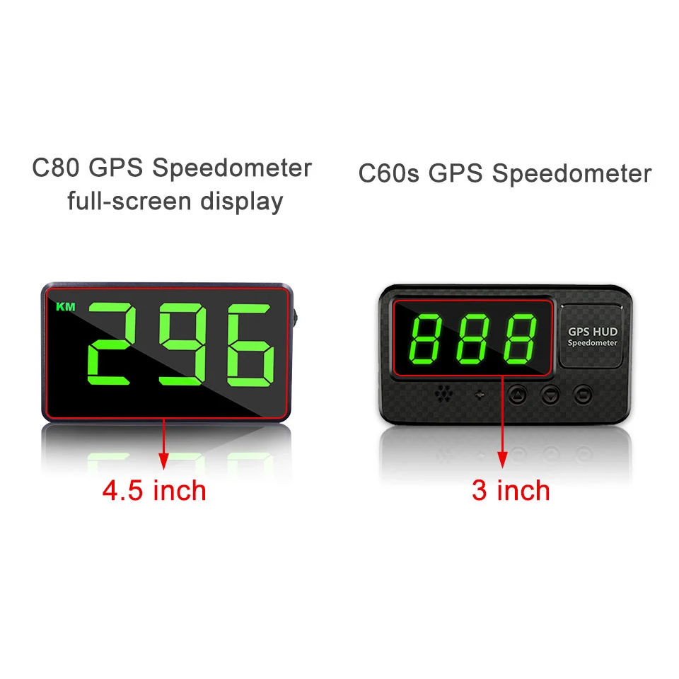 

GPS Speedometer 4.5" C80 Speed Odometer Mileage HUD Display Digital Speed Alarm MPH KMH Altitude Display Projector 3'' C60s