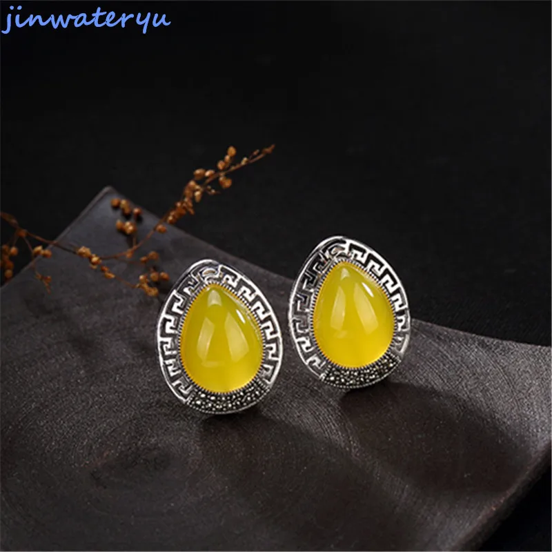 jinwateryu fashion green red yellow blue white stone jewelry for women girl 925 silver earring