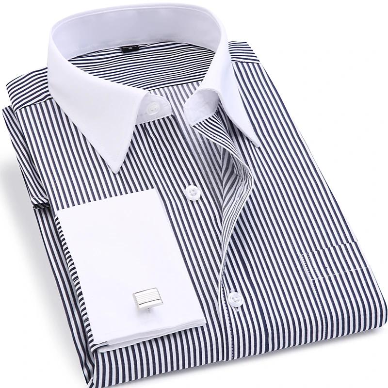 High Quality Striped Men French Cufflinks Casual Dress Shirts Long Sleeved White Collar Design Style Wedding Tuxedo Shirt 6XL
High Quality Striped Men French Cufflinks Casual Dress Shirts Long Sleeved White Collar Design Style Wedding Tuxedo Shirt 6XL