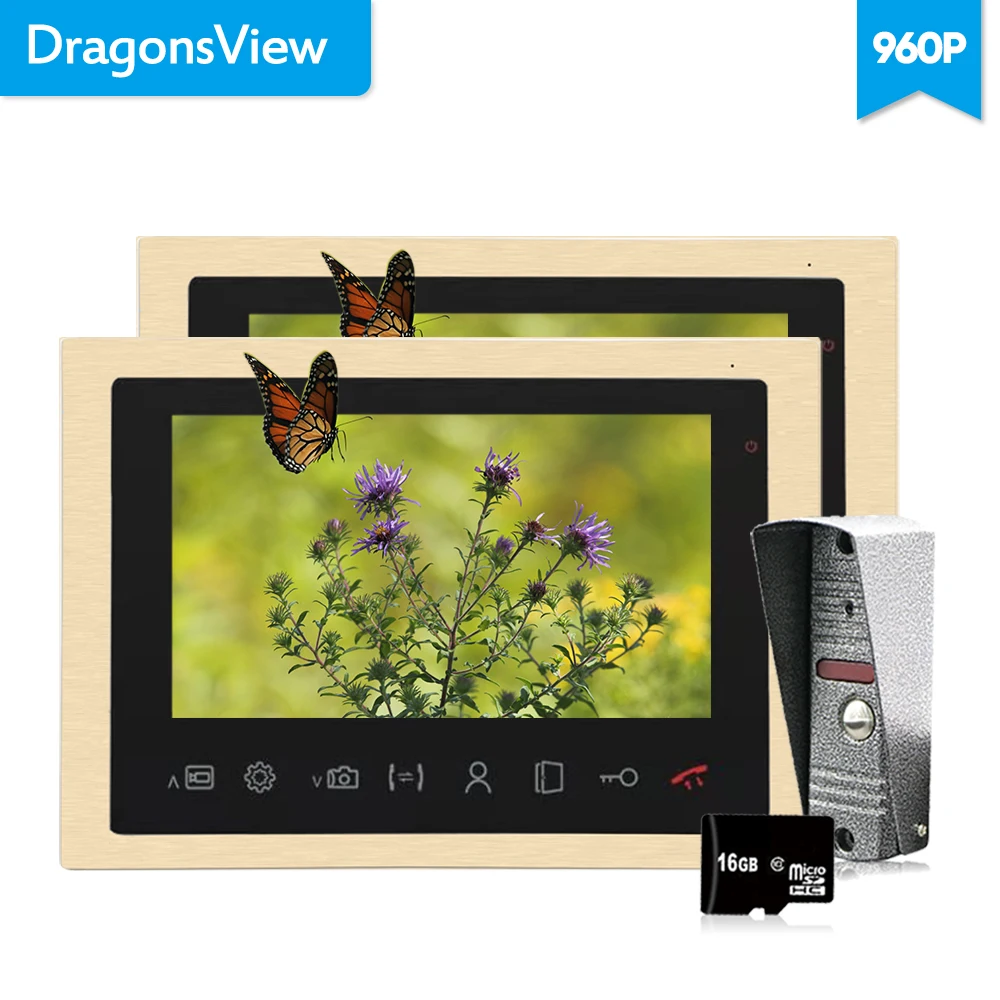 Dragonsview проводной 960P 10 дюймовый видеодомофон дверной звонок запись домофонов для