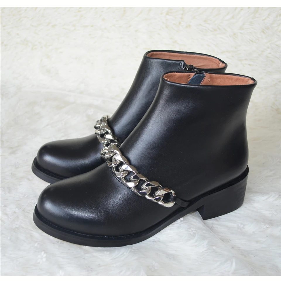 Sale Fashion Martin Boots Women Round Toe Silver Gold Metal Chain Black Real Leather Shoes Short Side Zipper Ankle Boots 35-42
Sale Fashion Martin Boots Women Round Toe Silver Gold Metal Chain Black Real Leather Shoes Short Side Zipper Ankle Boots 35-42