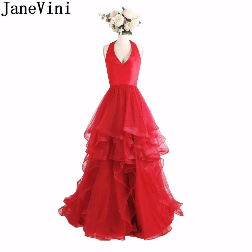 JaneVini Red Long Bridesmaid Dresses for Women Sexy Halter Backless Woman Wedding Guest Party Gown Tiered Tulle Formal Wear 2020
JaneVini Red Long Bridesmaid Dresses for Women Sexy Halter Backless Woman Wedding Guest Party Gown Tiered Tulle Formal Wear 2020