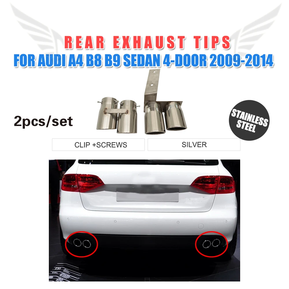 Stainless Steel Car Muffler Exhaust End Tips for Audi A4 B8 B9 2009 - 2014 Car Accessories 2pcs/set
Stainless Steel Car Muffler Exhaust End Tips for Audi A4 B8 B9 2009 - 2014 Car Accessories 2pcs/set