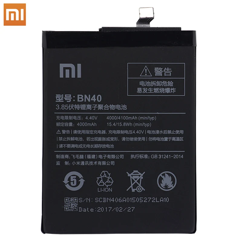Xiao Mi Оригинальный аккумулятор для телефона BN40 Xiaomi Redmi 4 Pro Prime 3G RAM 32G ROM Edition Redrice +