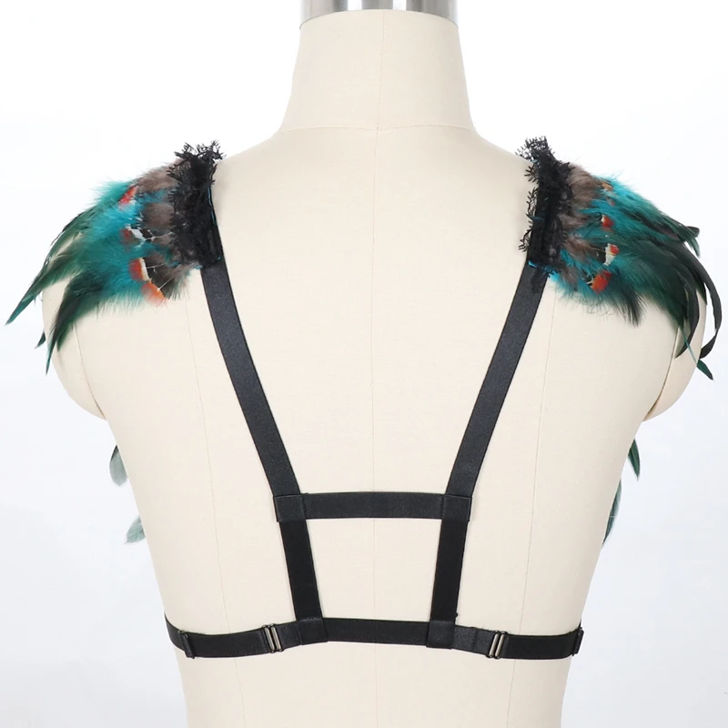 Women Gothic Colorful Feather Harness Retro Body Cage Bra 90s Exotic Gypsy Underwear Fetish Wear Party Dance Festival Rave
Women Gothic Colorful Feather Harness Retro Body Cage Bra 90s Exotic Gypsy Underwear Fetish Wear Party Dance Festival Rave