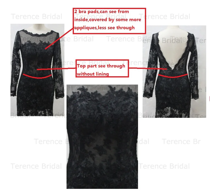See Through Long Sleeve Black Lace Evening Dress