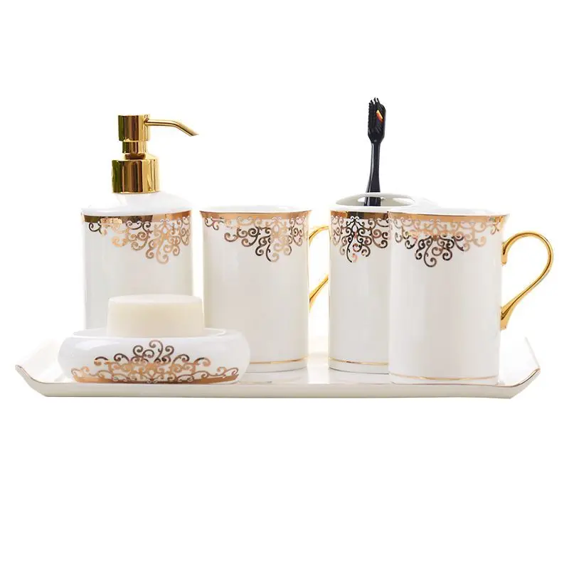 Tangshan ceramic bathroom five-piece bathroom bone porcelain toiletries set fashion brush teeth cup LO728148
Tangshan ceramic bathroom five-piece bathroom bone porcelain toiletries set fashion brush teeth cup LO728148