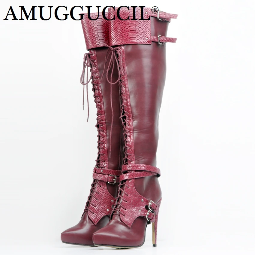 Customize Big Size 34-47 Wine-red Zip Lace Up Buckle Fashion Sexy Thigh High Heel Platform Over The Knee Winter Women Boot X1770
Customize Big Size 34-47 Wine-red Zip Lace Up Buckle Fashion Sexy Thigh High Heel Platform Over The Knee Winter Women Boot X1770