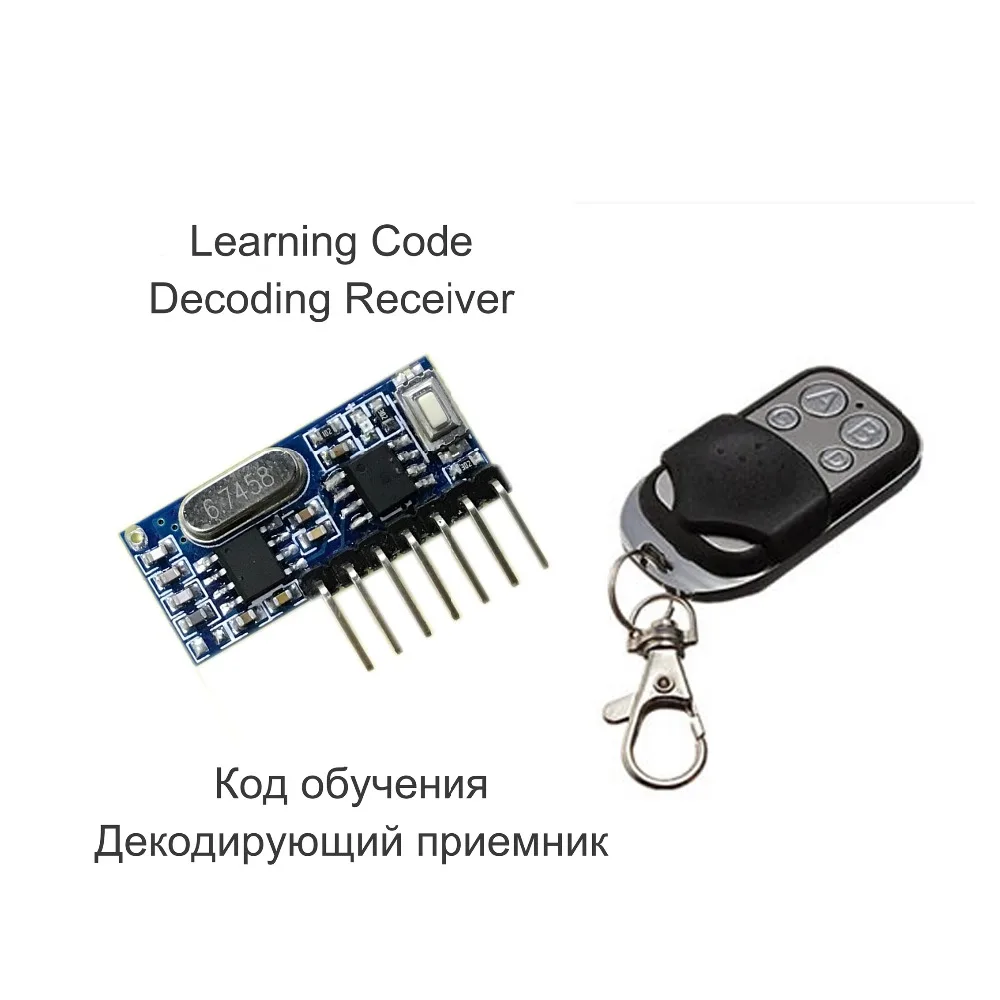 433 Mhz Remote Control and 433Mhz Wireless Receiver Learning Code 1527 Decoding Module 4Ch output With Learning Button
433 Mhz Remote Control and 433Mhz Wireless Receiver Learning Code 1527 Decoding Module 4Ch output With Learning Button