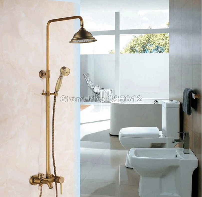 Antique Brass Bathroom Rain Shower Faucet Set Wall Mounted Single Handle Mixer tap + Large Shower Head + Hand Spray Wrs181
Antique Brass Bathroom Rain Shower Faucet Set Wall Mounted Single Handle Mixer tap + Large Shower Head + Hand Spray Wrs181