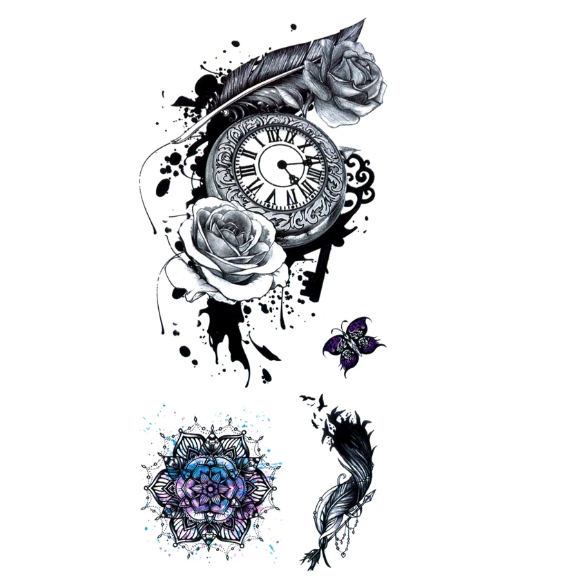 5pcs Rose Flower And Clock Waterproof Temporary Tattoos Men Feather Tatuagem Butterfly Henna Tattoo Sticker Kids Tatoo
5pcs Rose Flower And Clock Waterproof Temporary Tattoos Men Feather Tatuagem Butterfly Henna Tattoo Sticker Kids Tatoo