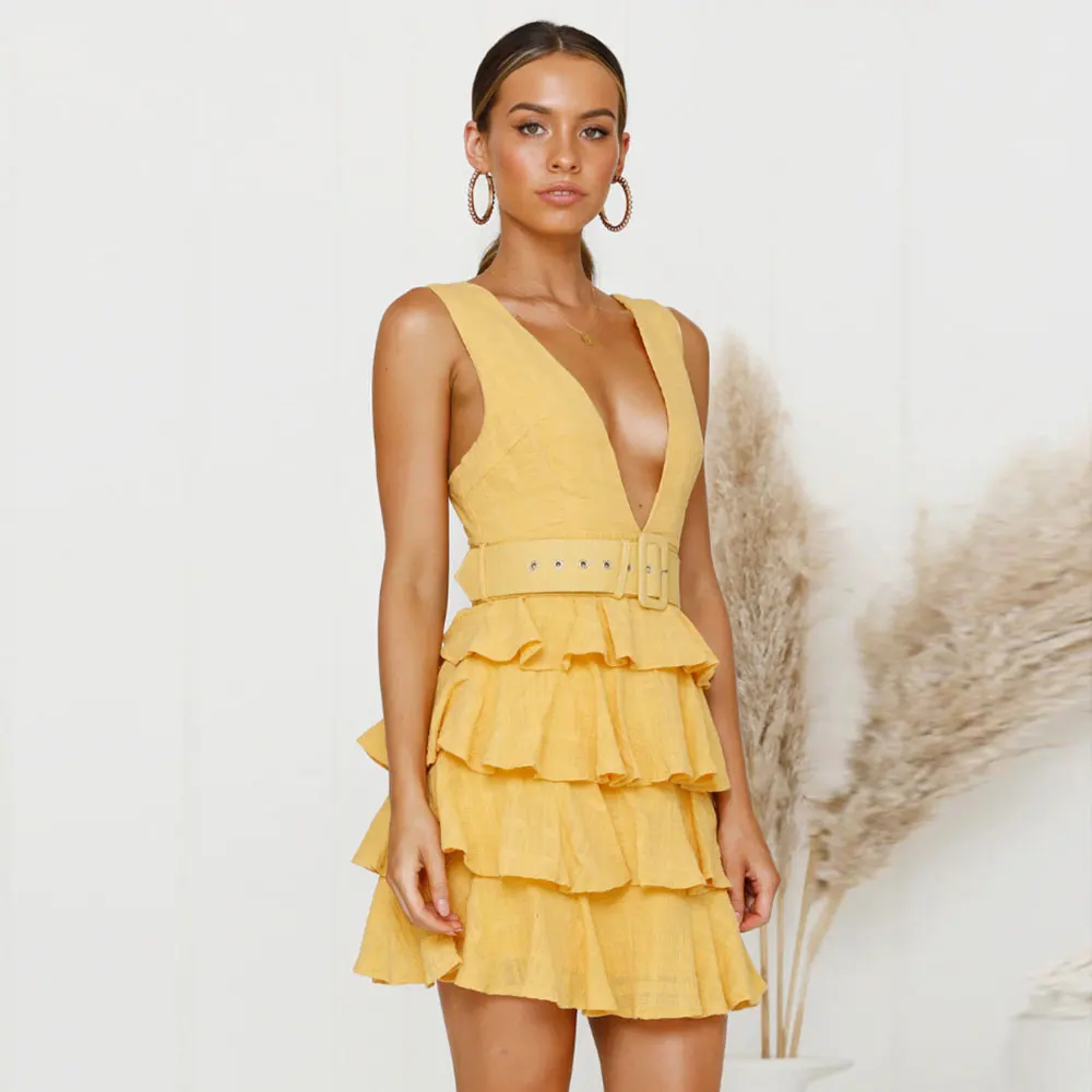 WildPinky High Quality 2020 Yellow Summer Women Backless Sashes Mini Cake Dress Sleeveless V-neck Ruffles Party Dress vestidos
WildPinky High Quality 2020 Yellow Summer Women Backless Sashes Mini Cake Dress Sleeveless V-neck Ruffles Party Dress vestidos