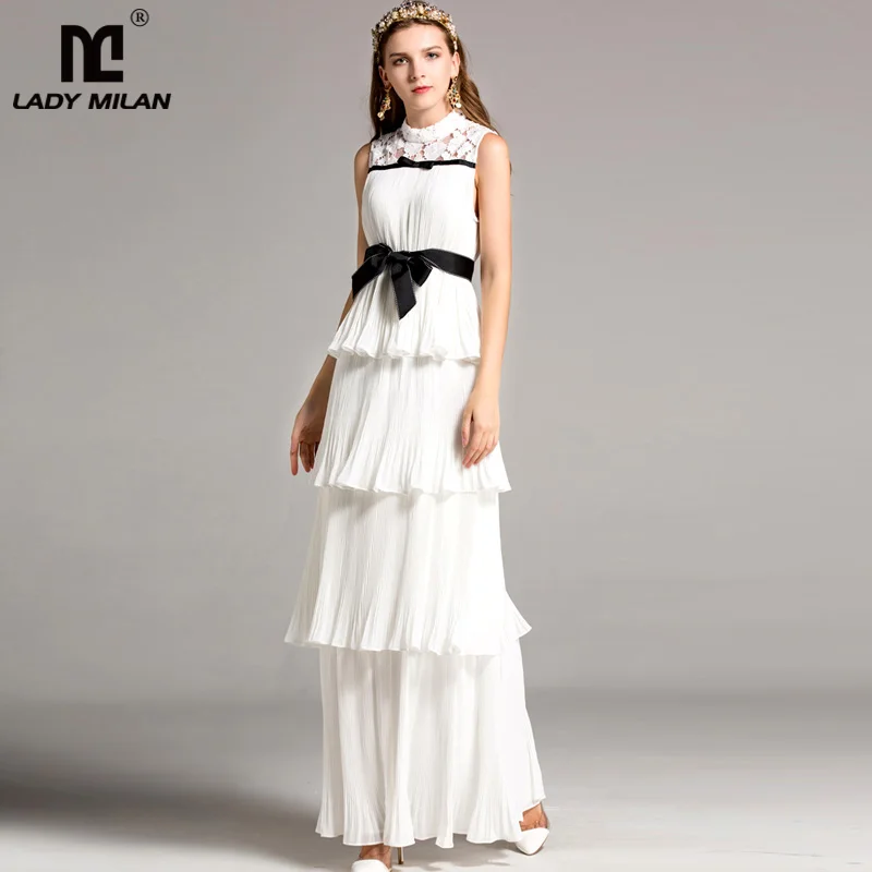 High Quality Women's O Neck Sleevesless Lace Patchwork Tiered Ruffles Sash Belt Prom Elegant Fashion Long Party Runway Dresses
High Quality Women's O Neck Sleevesless Lace Patchwork Tiered Ruffles Sash Belt Prom Elegant Fashion Long Party Runway Dresses