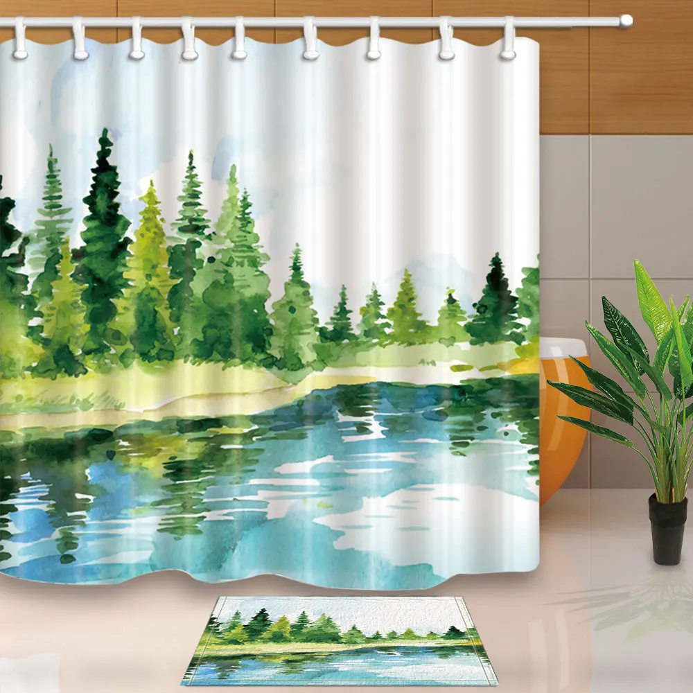Landscape Shower Curtains Nature Green Trees River Bathroom Curtains Waterproof and Mildew Proof With 12 Plastic Hooks Polyester
Landscape Shower Curtains Nature Green Trees River Bathroom Curtains Waterproof and Mildew Proof With 12 Plastic Hooks Polyester