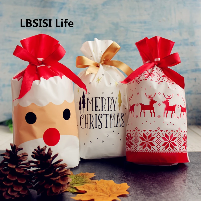 LBSISI Life 50 шт. Рождественская сумка на шнурке для украшения пластиковых печенья