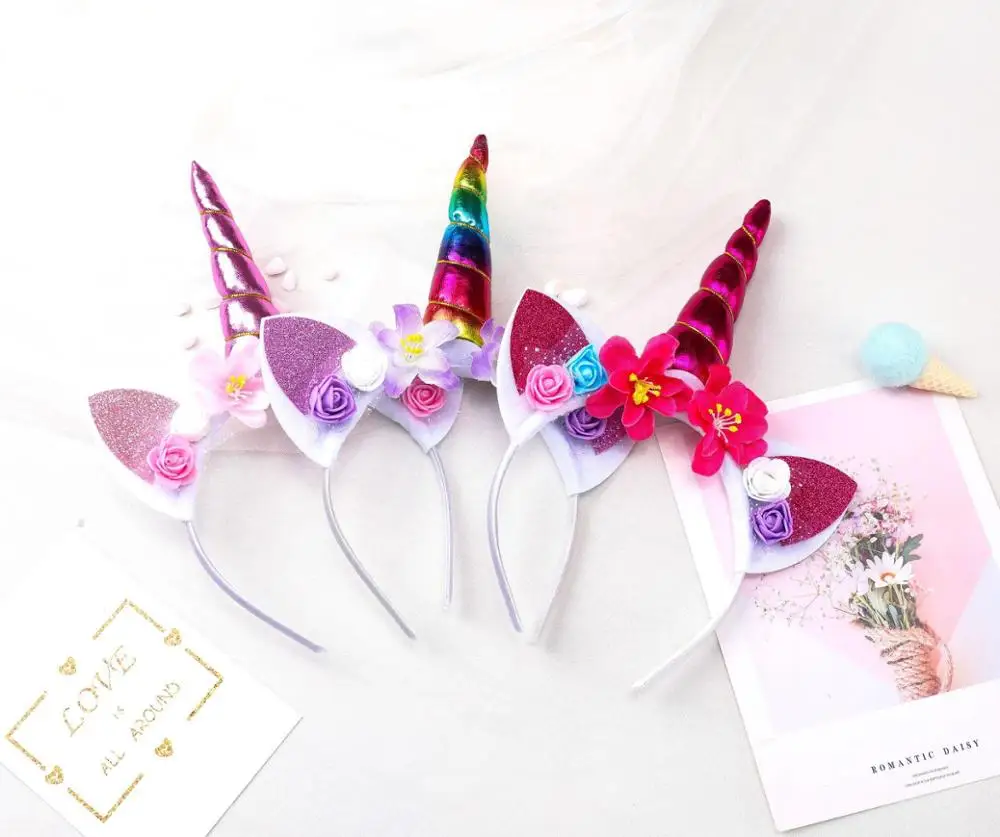 New Girls Cute Unicorn Flower Cat Ears Headbands Children Headwear Photo Props Party Hair Hoop Hairbands Kids Accessories |