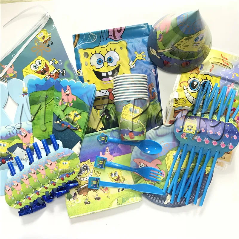 135 шт./лот SpongeBob тема Одноразовые Партии Посуда Набор тематическая вечеринка на